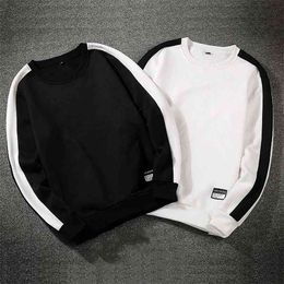 black white solid men Loose casual Sweatshirts Men's Style Casual Fashion Patchwork O-Neck Long SleevesTop Blouse hoodie 210813