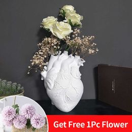 Anatomical Heart Shape Vase Sculpture Home Decoration Vases Flower Plant Holder Herz Desktop Ornaments Florero Pot De Fleur