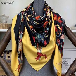 Square 130*130cm Twill 100% Silk Scarf Women Luxury Brand Floral Print Kerchief Scarves For Ladies Echarpe Fashion Shawls