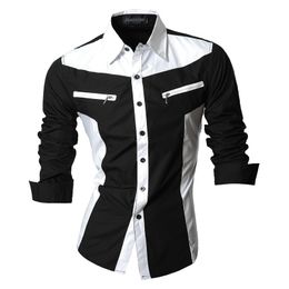 jeansian Spring Autumn Features Shirts Men Casual Shirt Long Sleeve Slim Fit Male Shirts Zipper Decoration (No Pockets) Z018 210410