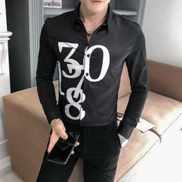 Fashion Men Shirts Letter Printed Long Sleeve Casual Dress Shirt chemise homme Slim Fit Streetwear men clothing camisa masculina 210527