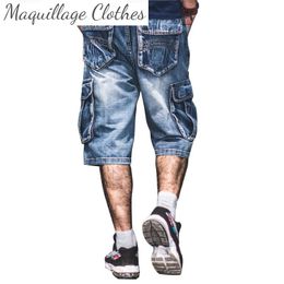 Men Summer Hip Hop Denim Shorts Loose Cargo Casual Jeans For Male Size 30-44 Washed Men's