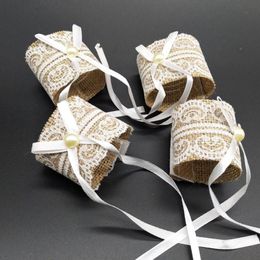 Napkin Rings 6Pcs Buckle With Bowknot Tear-Resistant Flax Table Chair Burlap Circle Wedding Decoration