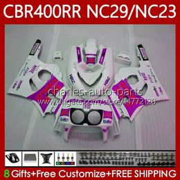 Fairings Kit For HONDA CBR 400 RR CC 400CC NC23 1994 1995 1996 1997 1998 1999 Body 66No.125 CBR400RR CBR400 RR 88-99 NC29 CBR Pink white 400RR 94 95 96 97 98 99 OEM Bodywork