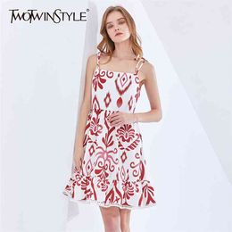Sexy Print Sling Dress For Women Square Collar Sleeveless High Waist Hit Color Summer Dresses Female Fashion 210520