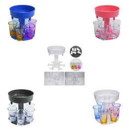 6 Ways Shot Glass Dispenser Holders with 35ml Acrylic Glasses Silicone Plugs Adjustable Multiple Wine Cocktail Champagne Liqour Pourer Carriers Party Supplies