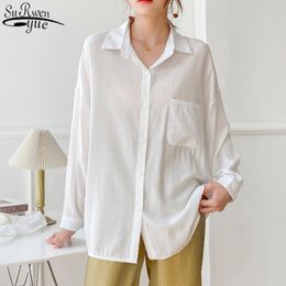 Korean Fashion Single Breasted Tops Female Long Sleeve White Shirt Women Plus Size Loose Office Lady Style Blouses 11579 210427
