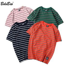 BOLUBAO Fashion Brand Men's T Shirt Summer Solid Colour Striped Casual Men T-Shirts Street Men Tee Shirt Top 210518