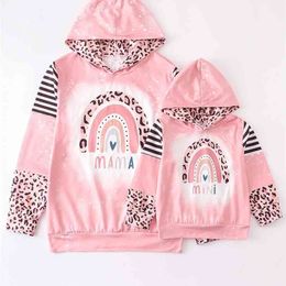 Girlymax Baby Girls Children Clothes Mommy &Me Long Sleeve Mama Mini Rainbow Leopard Stripe Hoodie Top Boutique Kids Clothing 210724