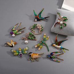 Pins, Brooches Amorcome Enamel Butterfly Bragonfly Bee Swallow Bird For Men Women Metal Pearl Insects Banquet Wedding Brooch Pins