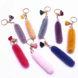 Cute Pompom Pendant Keychain For Women Artificial Rabbit Fur Plush Keyring Holder Tassels Car Key Chains Bag Jewellery Gifts