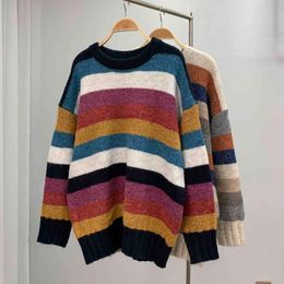 H.SA Fashion Women's Sweaters Long Striped Pull Jumpers Rainbow Sweater Pullovers winter woman Sueter Mujer 210417