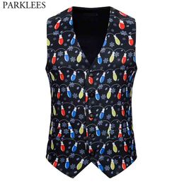 3D Christmas Light Print Vest Men Fashion Christmas Waistcoat Mens Xmas Party Holiday Tuxedo Vests Chalecos Para Hombre 210522