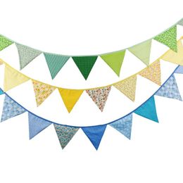 Party Decoration 12 Flags - 3.2M Cotton Fabric Banners Christmas Wedding Green Bunting Decor Birthday Garland Home