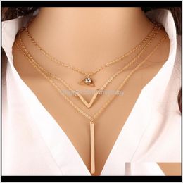 Necklaces & Pendants Drop Delivery 2021 Women Bohemian Multi-Layer Metal Pendant Long Clavicle Chain Gold/Sier Geometric Necklace Fashion Jew