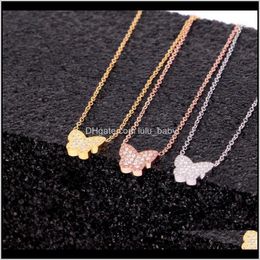 Necklaces & Pendants Jewelry Drop Delivery 2021 Fashion Stainless Steel Love Crystal Cute Butterfly Insect Pendant Necklace Rose Gold Color W