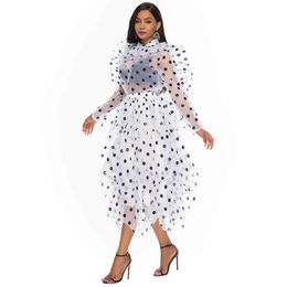 Women Blouse Skirts 2 Pieces Set Polka Dot Suits Ruffle Thin Transparent Shirts Elegant Tutu Jupes Cute Fashion Summer Plus Size 210416