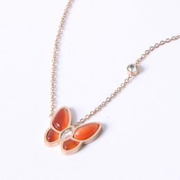 Trendy Arrival Stainless Steel Chain Colorful Opal Shell Butterfly Charm Necklace For Women Fashion Gitfs Chains