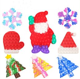 3D Bubble Fidget Toys Whosale Christmas Theme Tree Gloves Santa Claus Hats Snowflake Shape Silicone Adult Kids Press Toy Children XMAS Gift