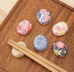 Bean Shape Japanese Chopsticks Rest Ceramic Spoon Stand Knife Fork Holder for Home Restaurant Hand Painted 6 Floral Pattern SN5600