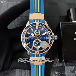 2022 Diver 266-10-3/93 A21J Power Reserve Automatic Mens Watch Rose Gold Blue Yellow Dial Stick Markers Rubber Strap Puretime PTUN Limited Edition Watches F10b2