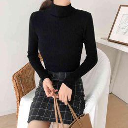 Autumn Women Tops Ladies Long Sleeve Turtleneck Slim Pullover Knitted Thin Sweaters Top Femme Korean Solid Knitting Shirts 210514