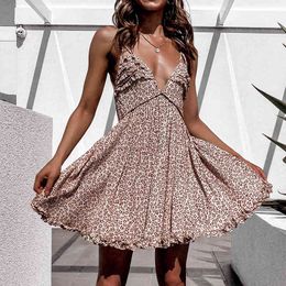 Vintage Polka Dot Print Summer Dress Women Backless Loose Beach Boho Dress Ruffles A-line Dress Mini Vestidos Clothes Girls 210415