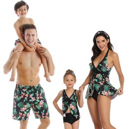 Mother Swimsuit Family Matching Swimwear Mommy Me Bikini Clothes Flower Father Son Mom And Daughter Bathing Suit 210417