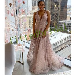 V Neck Sequins lace Bohemian Evening Dresses Backless Prom Gowns Maid Of Honor Dress
