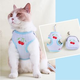 Cat Leashes rope backpack prevent breaking free to go out for walking the cat, summer vest-style fruit embroidery, small and medium-sized dogs, dog chest harness