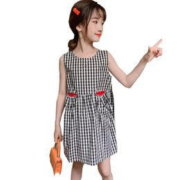 Girl Summer Dresses Plaid Pattern Dress Girls Bow Kids Casual Style Costume 210528