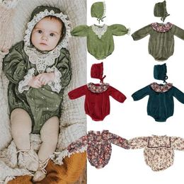 Christmas Baby Festival Wear Beautiful Velvet Lace Romper Bebe Girls Long Sleeve Floral Collar Infant Girl Outfit 211101