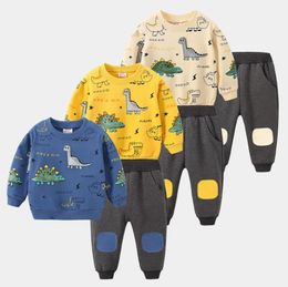 Set di vestiti per bambini autunnali Set di vestiti per bebè per bambini Maglie e pantaloni a maniche lunghe stampati a dinosauro piccolo Completi per bambini 2 pezzi