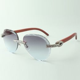 Exquisite classic XL diamond sunglasses 3524027, natural original wooden temples glasses, size: 18-135 mm