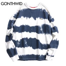 GONTHWID Harajuku Tie Dye Striped Pullover Sweatshirts Hoodies Mens Hip Hop Casual Streetwear Fashion Hoodie Outwear Tops 210813