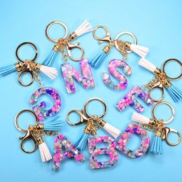 Fashion Tassel English Alphabet Keychain For Women Jewellery A-Z Letters Simple Name DIY Resin Glitter Keyring Luxury Couple Gift