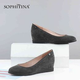 SOPHITINA Wedge Solid Pumps High Quality Kid Suede Internal increase Round Toe Convenient Women Shoes Fashion Leisure Pump C599 210513