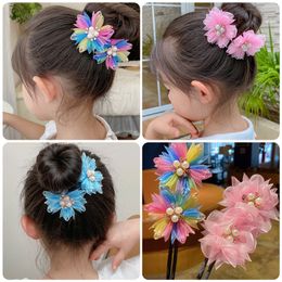 New Girls Cute Colorful Chiffon Flower French Maruko Bun Hairstyling Making Tool Headband Hairbands Fashion Hair Accessories