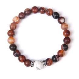 Healing Women Men Natural Coffee Grey Agates Stone Beaded Bracelet Jewellery Couple Family Party Gifts Trendy