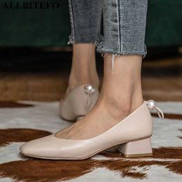 ALLBITEFO high quality full genuine leather brand high heels office ladies shoes thick heels women high heel shoes women heels 210611