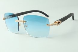 Direct sales medium diamond sunglasses 3524025 with black wooden temples designer glasses, size: 18-135 mm