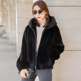 Women's Fur & Faux Women 2021 Autumn Winter Fashion Imitation Mink Coats Female Plush Jacket Ladies Loose Hooded Casual Outwear Y689