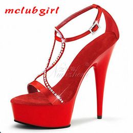 Mclubgirl 15cm Heels Solid Color Round Head Patent Leather Fashion Crystal Sandals Cross Leg Strap Rhinestone High LYP