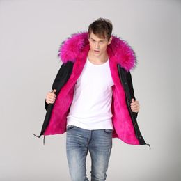 Women's Fur & Faux Rose Pink Black Cotton Mini Parka, Fashion Mens Casual Wear Thickness Lined S-4XL