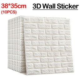 10Pcs 3D Foam Wall Stickers Self-Adhesive Tile Waterproof Foam Panel Living Room TV Background Protection Baby Wallpaper 38*35cm 210929