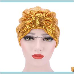 Hijabs Wraps Hats, Scarves & Gloves Aessories Muslim Fashion Women Turban Bonnet Solid Colour Sequins Hijab Femme Musman Islamic Wrap Head Re