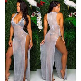 Summer Women Bathing Suit Bikini Cover Up Ladies Mesh Sheer Long Cover-Ups Beach Dress Swimwear Swimsuit Sundress Women's