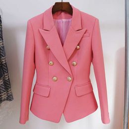 HIGH STREET est Designer Jacket Women's Classic Lion Buttons Double Breasted Slim Fitting Pique Blazer 210930