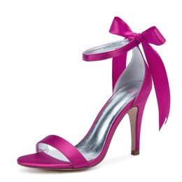 Dress Shoes Sexy Satin Evening Sandals Ankle Strap Ribbon Tie Strappy Summer Women Prom Party Night Club High Heels Event Pumps