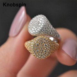 Knobspin S925 Sterling Silver 18k White Gold Plated Full Diamonds Sparkling Rings For Women Men Party Fine Jewelry 220121